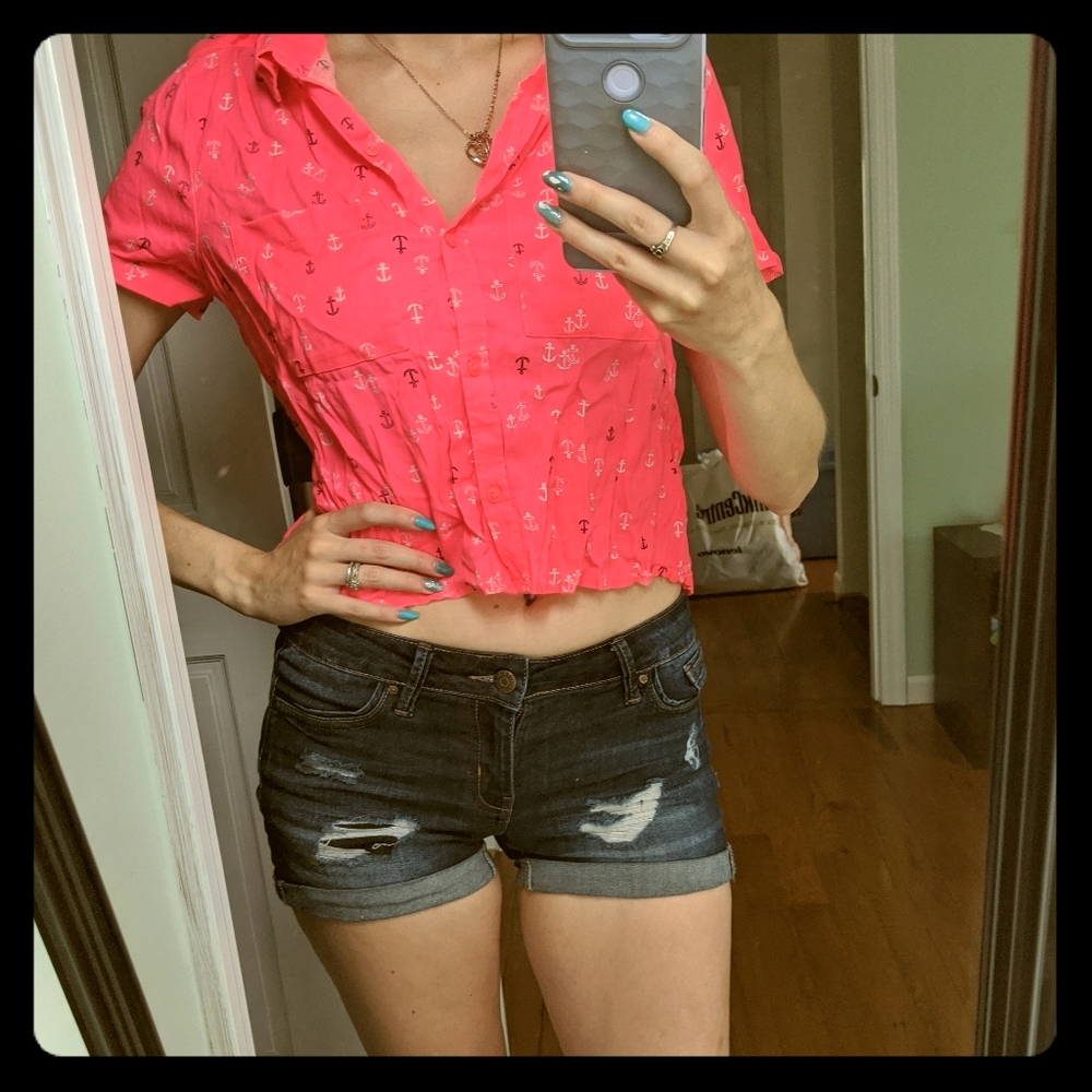 4/$25 Button up sailor crop top with pockets